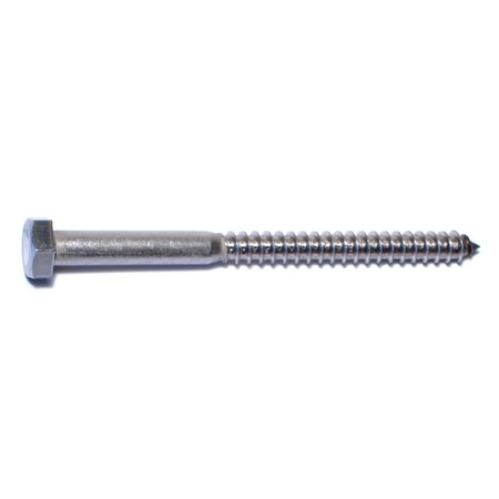 Lag Screw, 5/16 In, 4 In, Stainless Steel, Hex Hex Drive, 3 PK